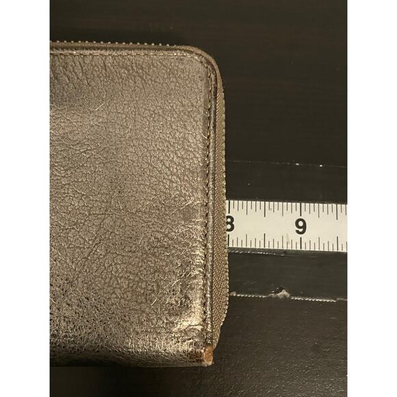 Coach Wallet Womens Metallic Silver Zip Around Leather Accordion Clutch - Picture 6 of 8